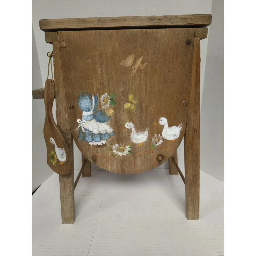 Cottage Core Hand Painted Hand Made Goose  End Table With Goose Accessories Vtg